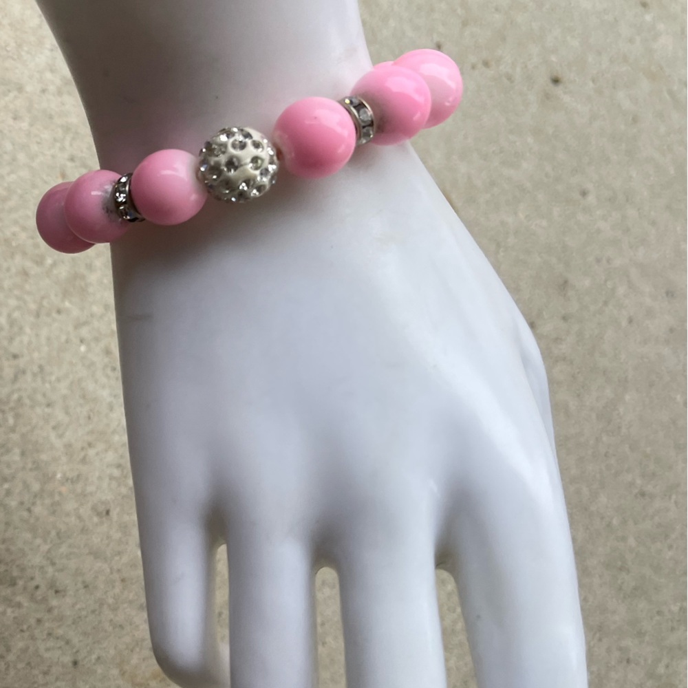 Pink Jade Gemstone Bracelet | Crystal Quartz Beaded Sz 6